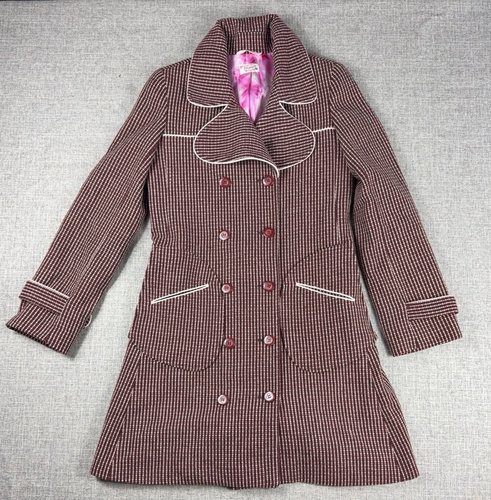 Original Penguin Munsingwear Womens M Brown Double Breasted Mod Coat Y2K Retro